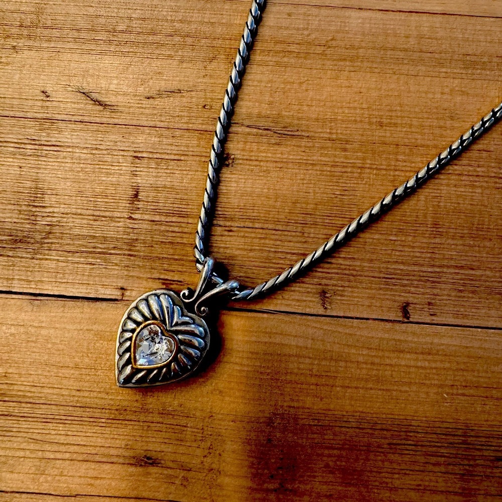 Brighton HEIRESS HEART Silver Thick Pendant Center‎ Crystal Necklace